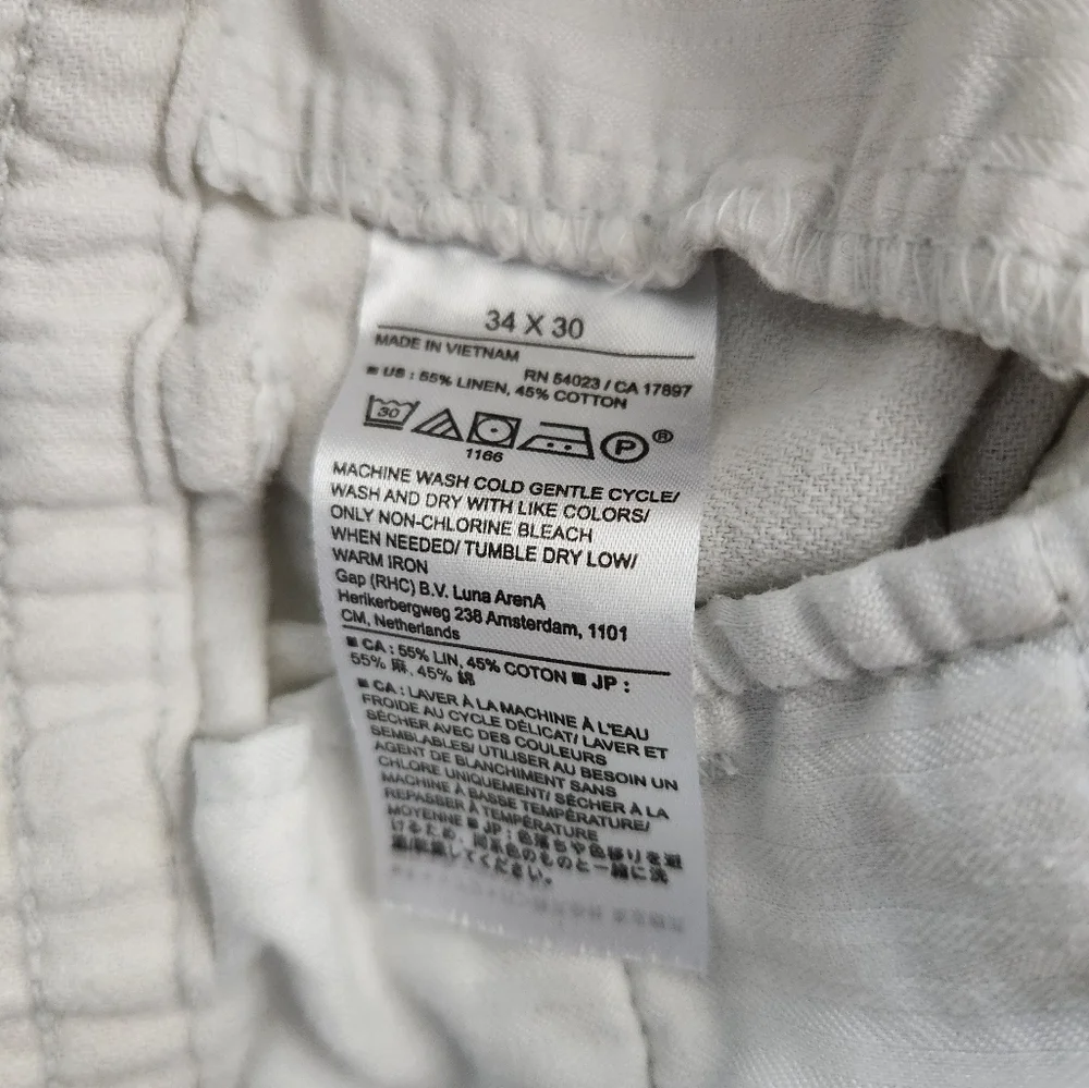 Banana Republic Mens Off-White Athletic Fit Linen Blend Comfort Pants-Size 34x26